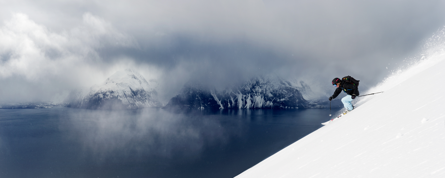 Jon Wyatt Photography - skier above fjord, Lyngen Peninsula, northern Norway